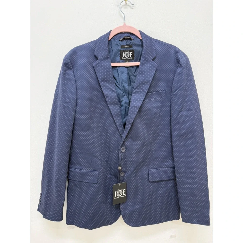 Joseph Abboud JOE Blazer Large Slim Fit Navy Blue Geometric Sport Coat NEW